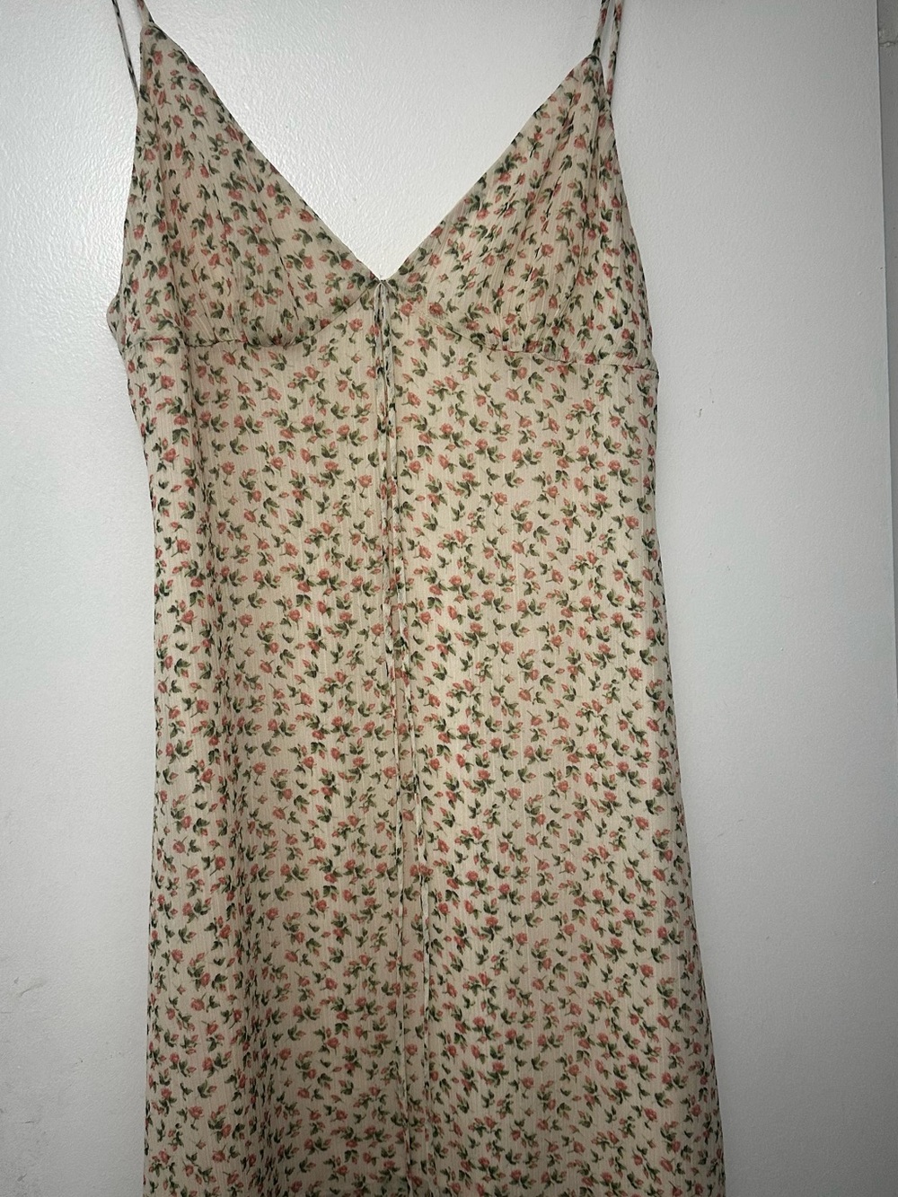 Zara Cream Mini Dress with Pink Floral and Green Leaf Print